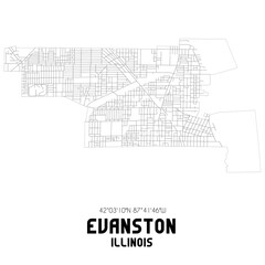 Evanston Illinois. US street map with black and white lines.