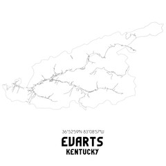 Evarts Kentucky. US street map with black and white lines.