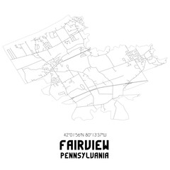 Fairview Pennsylvania. US street map with black and white lines.
