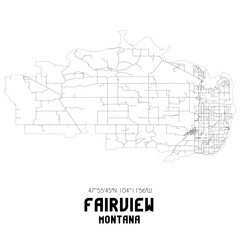 Fairview Montana. US street map with black and white lines.