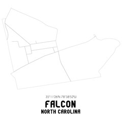 Falcon North Carolina. US street map with black and white lines.