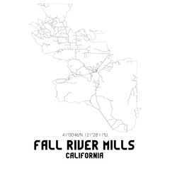 Fall River Mills California. US street map with black and white lines.