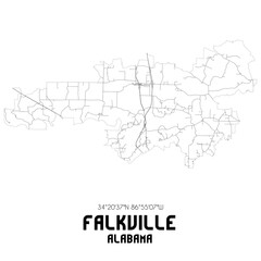 Falkville Alabama. US street map with black and white lines.