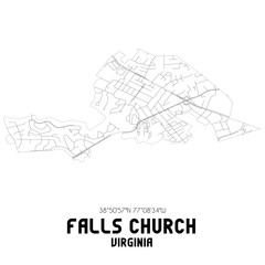 Falls Church Virginia. US street map with black and white lines.