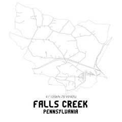 Falls Creek Pennsylvania. US street map with black and white lines.