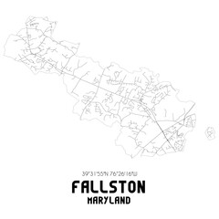 Fallston Maryland. US street map with black and white lines.