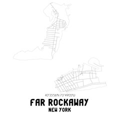 Far Rockaway New York. US street map with black and white lines.