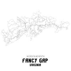 Fancy Gap Virginia. US street map with black and white lines.