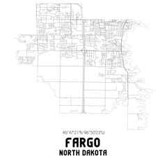 Fargo North Dakota. US street map with black and white lines.