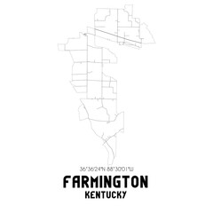 Farmington Kentucky. US street map with black and white lines.