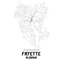 Fayette Alabama. US street map with black and white lines.