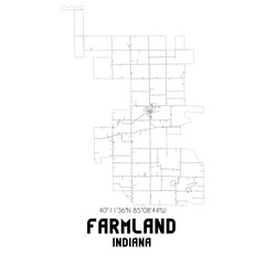 Farmland Indiana. US street map with black and white lines.