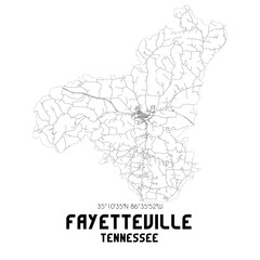 Fayetteville Tennessee. US street map with black and white lines.