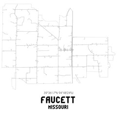 Faucett Missouri. US street map with black and white lines.