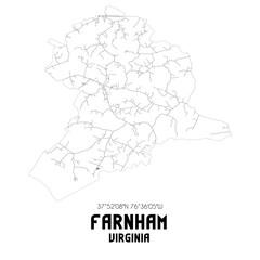 Farnham Virginia. US street map with black and white lines.
