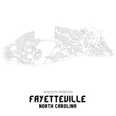 Fototapeta na wymiar Fayetteville North Carolina. US street map with black and white lines.