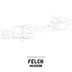 Felch Michigan. US street map with black and white lines.