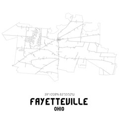 Fayetteville Ohio. US street map with black and white lines.