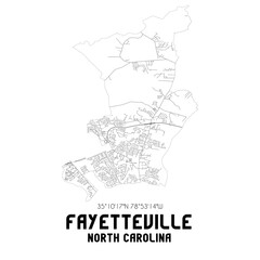 Fayetteville North Carolina. US street map with black and white lines.