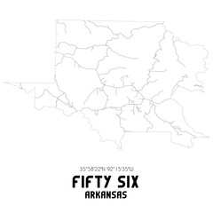 Fifty Six Arkansas. US street map with black and white lines.