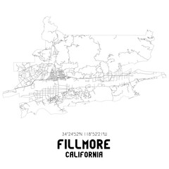 Fototapeta premium Fillmore California. US street map with black and white lines.