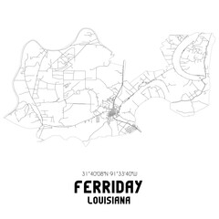 Ferriday Louisiana. US street map with black and white lines.