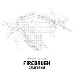 Firebaugh California. US street map with black and white lines.