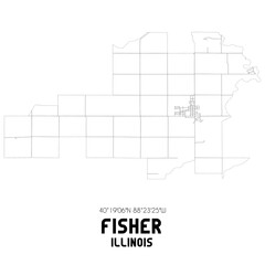 Fisher Illinois. US street map with black and white lines.