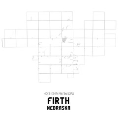 Firth Nebraska. US street map with black and white lines.