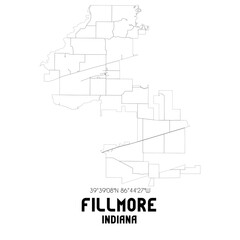 Fillmore Indiana. US street map with black and white lines.