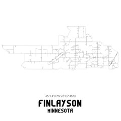 Finlayson Minnesota. US street map with black and white lines.