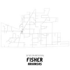 Fisher Arkansas. US street map with black and white lines.