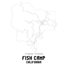 Fish Camp California. US street map with black and white lines.
