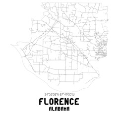 Florence Alabama. US street map with black and white lines.