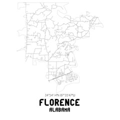 Fototapeta na wymiar Florence Alabama. US street map with black and white lines.