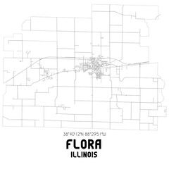 Flora Illinois. US street map with black and white lines.