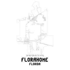 Florahome Florida. US street map with black and white lines.