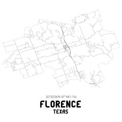 Florence Texas. US street map with black and white lines.