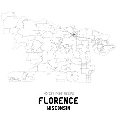 Florence Wisconsin. US street map with black and white lines.
