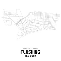 Flushing New York. US street map with black and white lines.