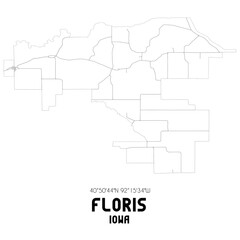 Floris Iowa. US street map with black and white lines.