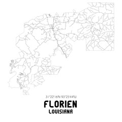 Florien Louisiana. US street map with black and white lines.