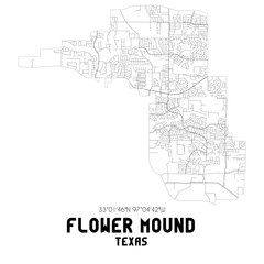 Flower Mound Texas. US street map with black and white lines.