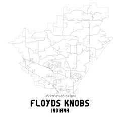 Floyds Knobs Indiana. US street map with black and white lines.