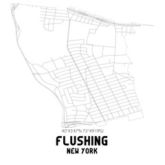 Flushing New York. US street map with black and white lines.