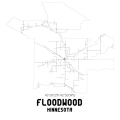Floodwood Minnesota. US street map with black and white lines.