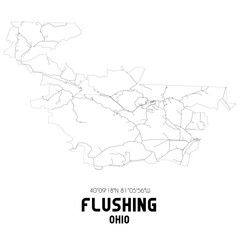 Flushing Ohio. US street map with black and white lines.