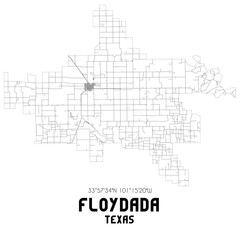 Floydada Texas. US street map with black and white lines.
