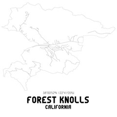 Forest Knolls California. US street map with black and white lines.