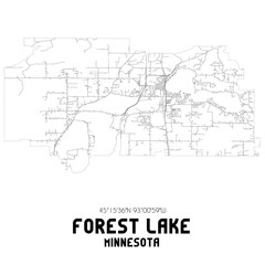 Forest Lake Minnesota. US street map with black and white lines.